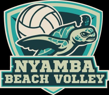 Logo du club Nyamba BeachVolley : une tortue et un ballon de volley sur un écusson